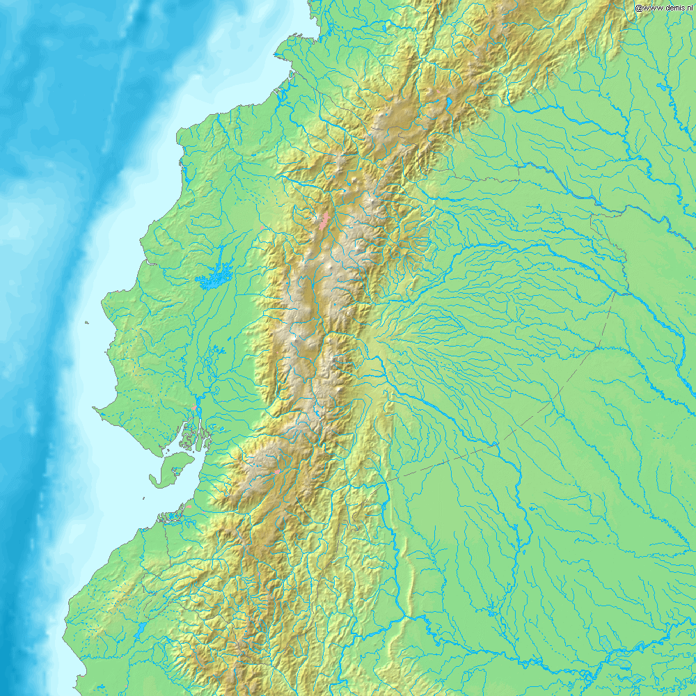 Mapa de relieve de Ecuador. Relief map of Ecuador
